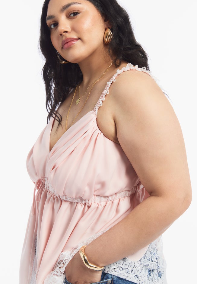 Lace-Trim Satin Camisole Top image number 3