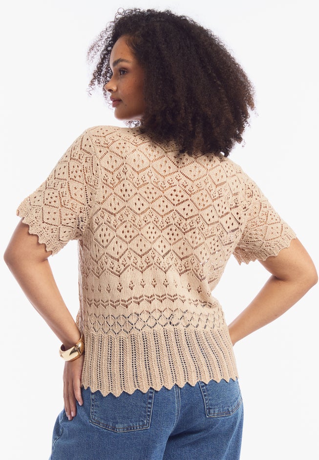Short-Sleeve Pointelle Cardigan image number 2