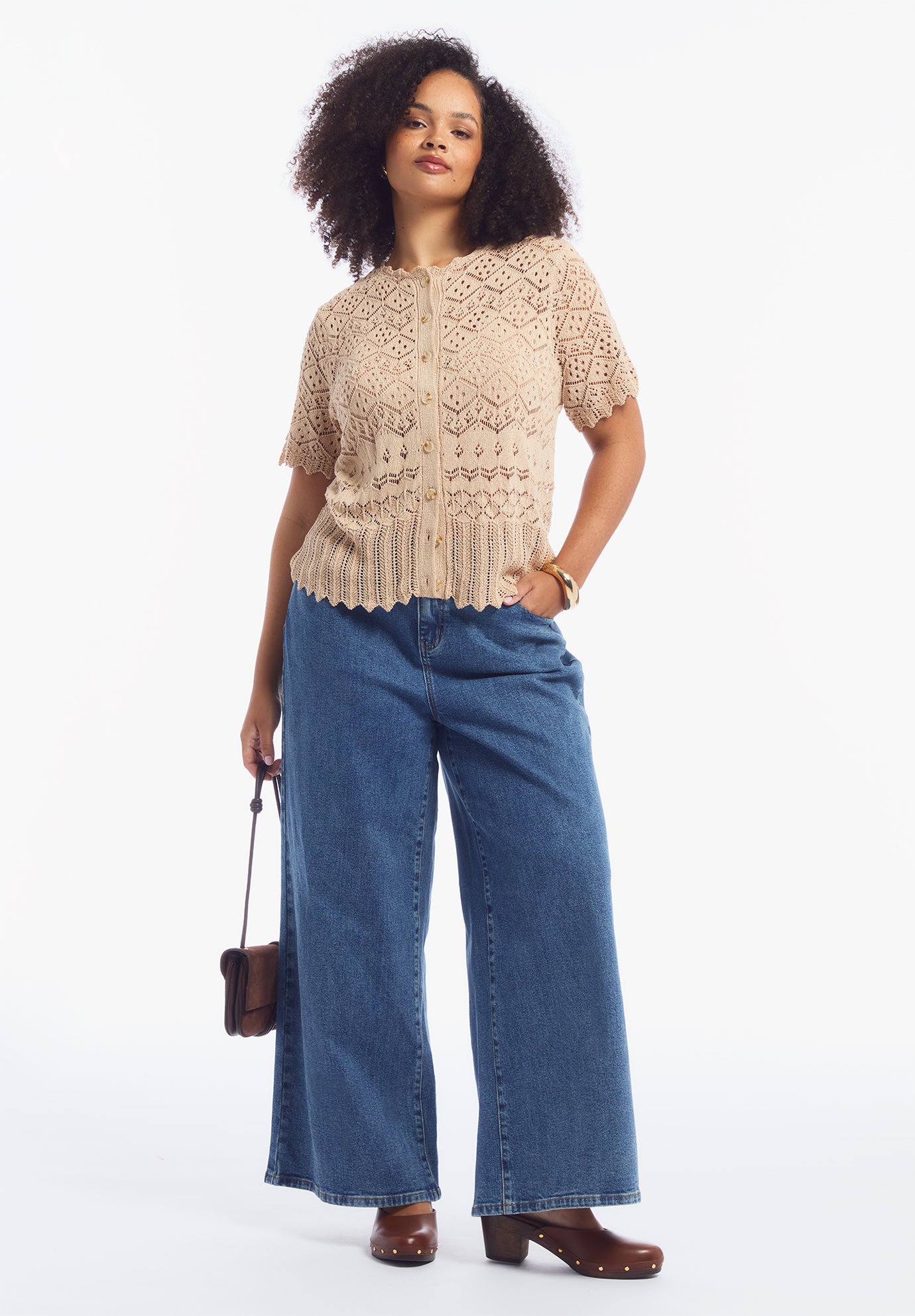 Short-Sleeve Pointelle Cardigan image number 1