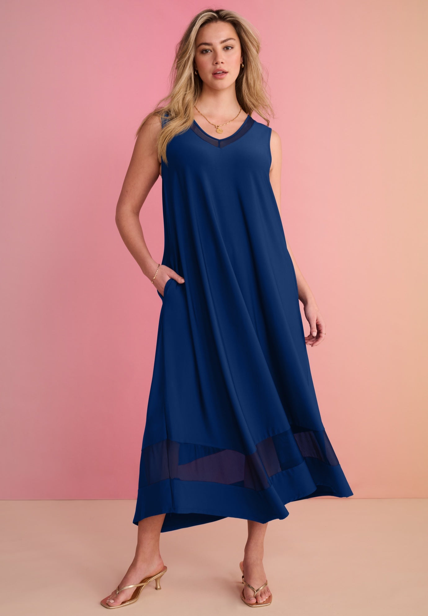 Plus Size Stretch Knit V-Neck Sleeveless Maxi Dress image number 0