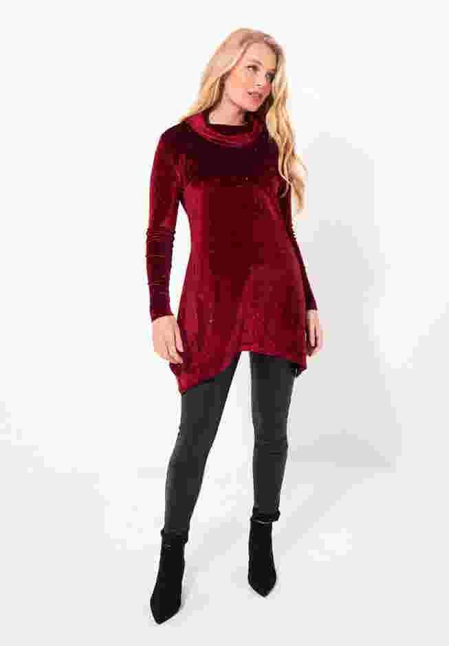 Rhinstone Velvet Cowl Neck Tunic image number 2