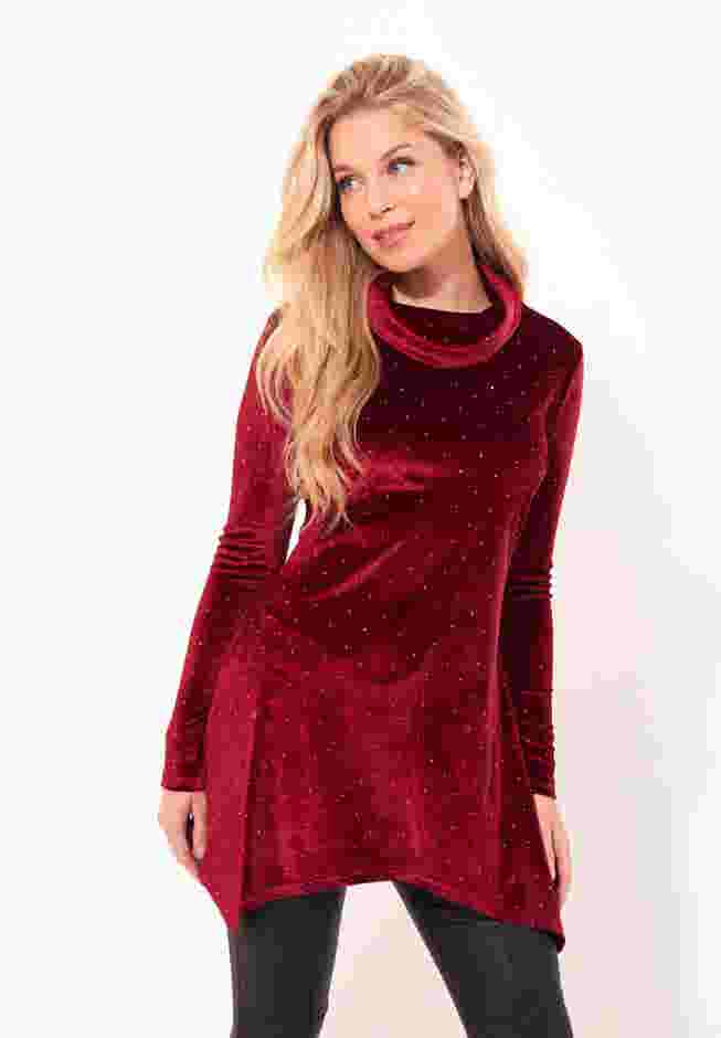 Rhinstone Velvet Cowl Neck Tunic image number 0