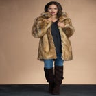 Plus Size Mid-Length Hooded Faux Fur Coat image number null