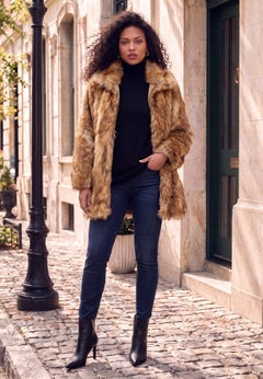 Plus Size Mid-Length Hooded Faux Fur Coat