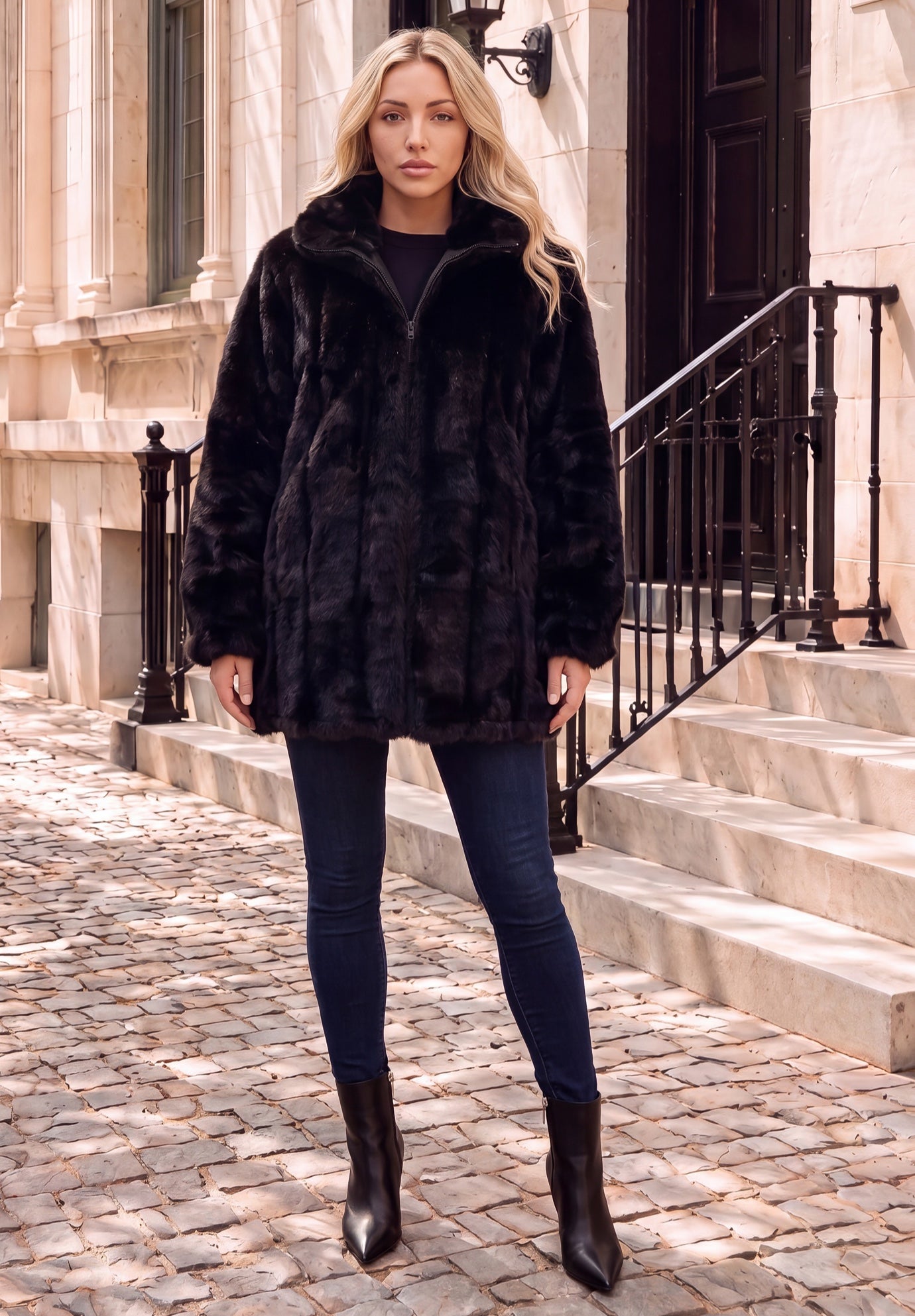 Plus Size Mid-Length Hooded Faux Fur Coat image number 1