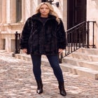 Plus Size Mid-Length Hooded Faux Fur Coat image number 1
