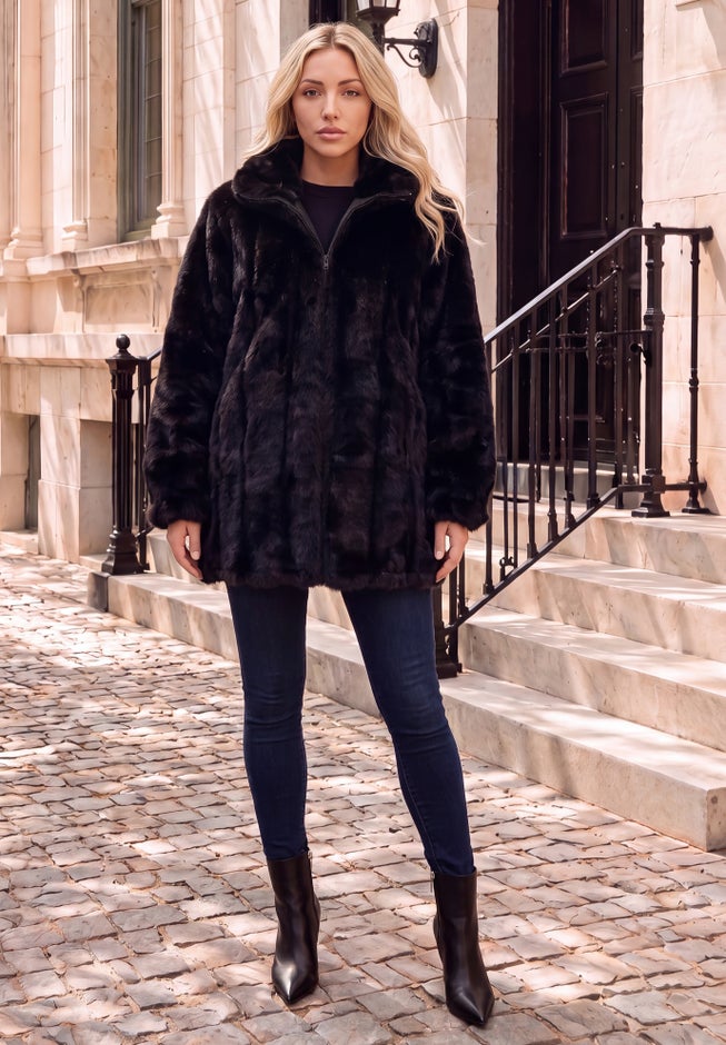 Plus Size Mid-Length Hooded Faux Fur Coat image number 1