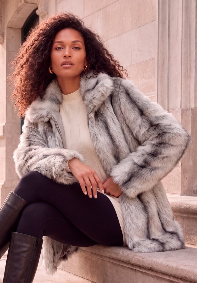 Plus Size Mid-Length Hooded Faux Fur Coat image number 4
