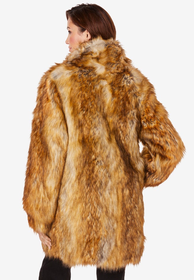 Plus Size Mid-Length Hooded Faux Fur Coat image number 1