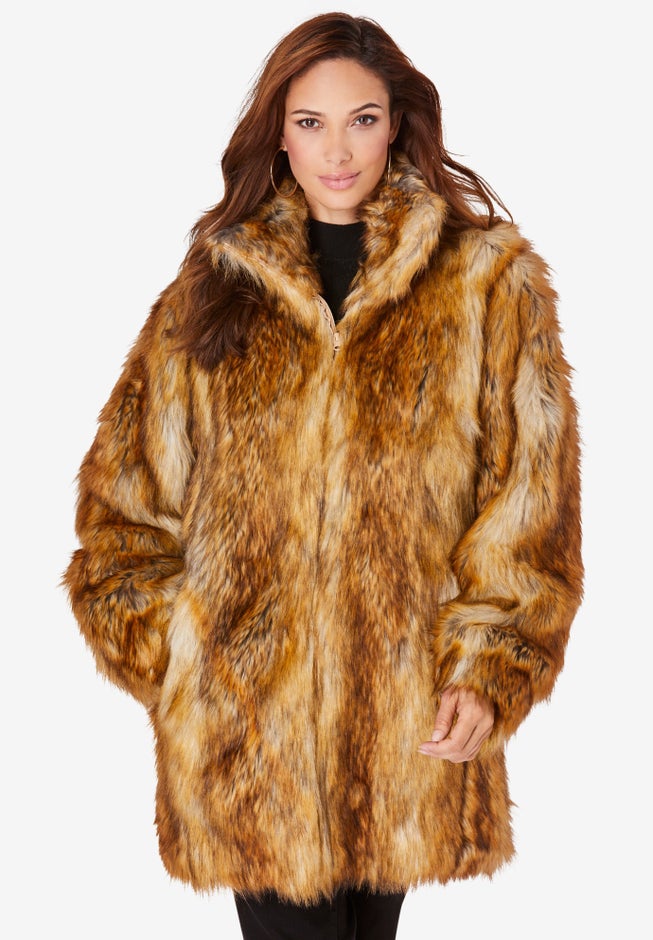 Plus Size Mid-Length Hooded Faux Fur Coat image number 0