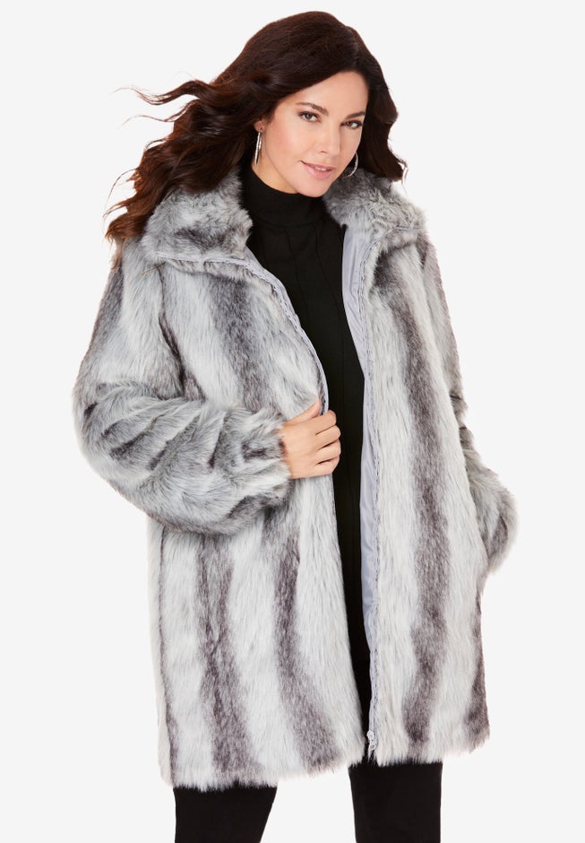 Plus Size Mid-Length Hooded Faux Fur Coat image number 0