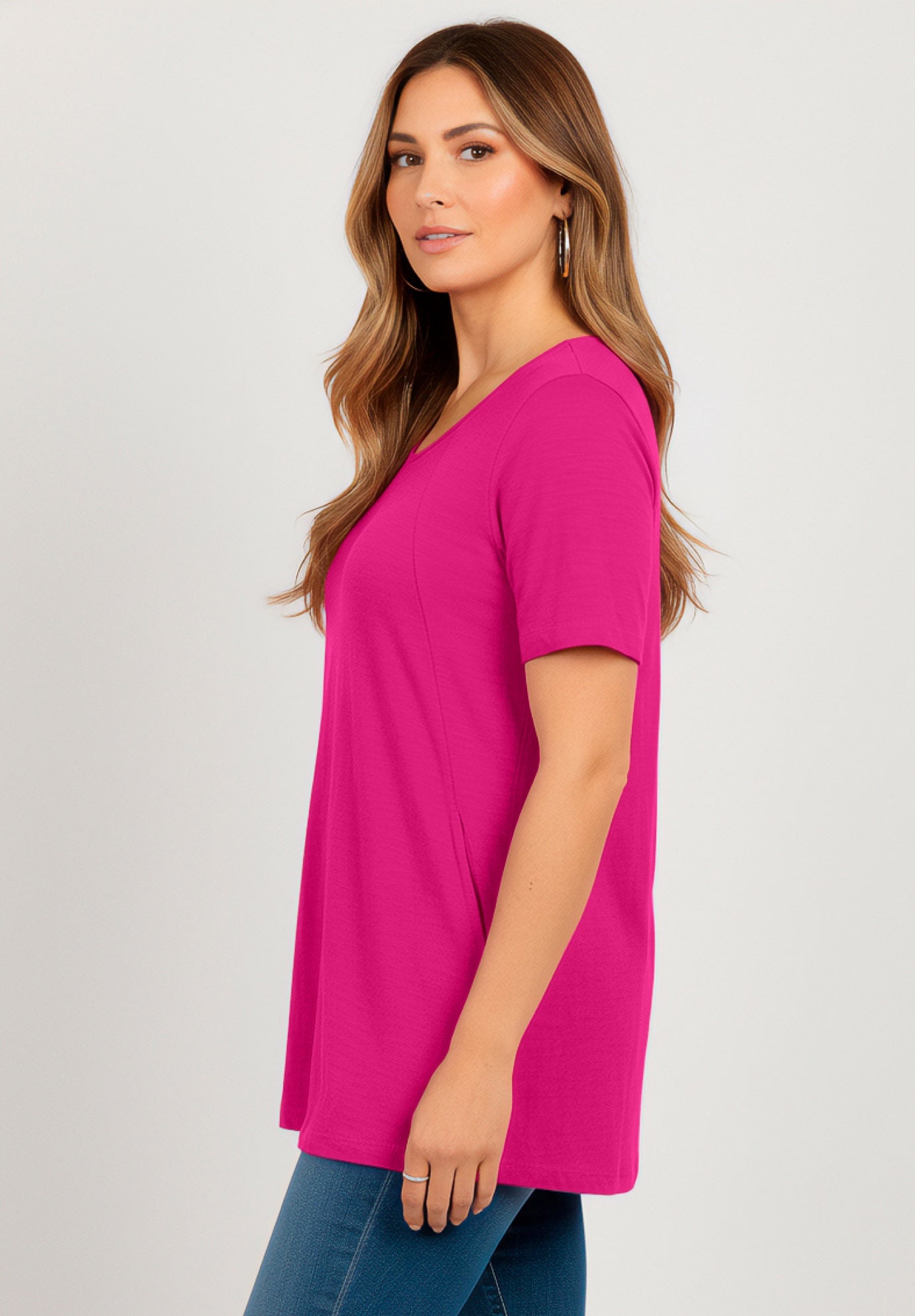 Plus Size Scoopneck Short Sleeve Pocket Tunic image number 2