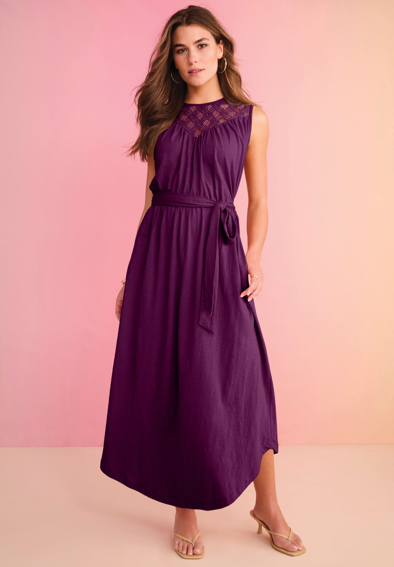 Plus Size Lace Yoke Sleeveless Maxi Dress image number 0