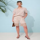 Plus Size Linen-Blend Short Sleeve Button-Front Shirt image number null