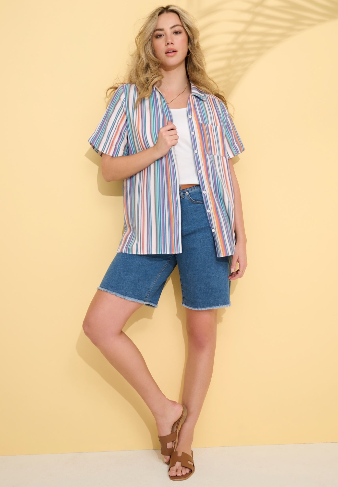 Plus Size Linen-Blend Short Sleeve Button-Front Shirt image number 0