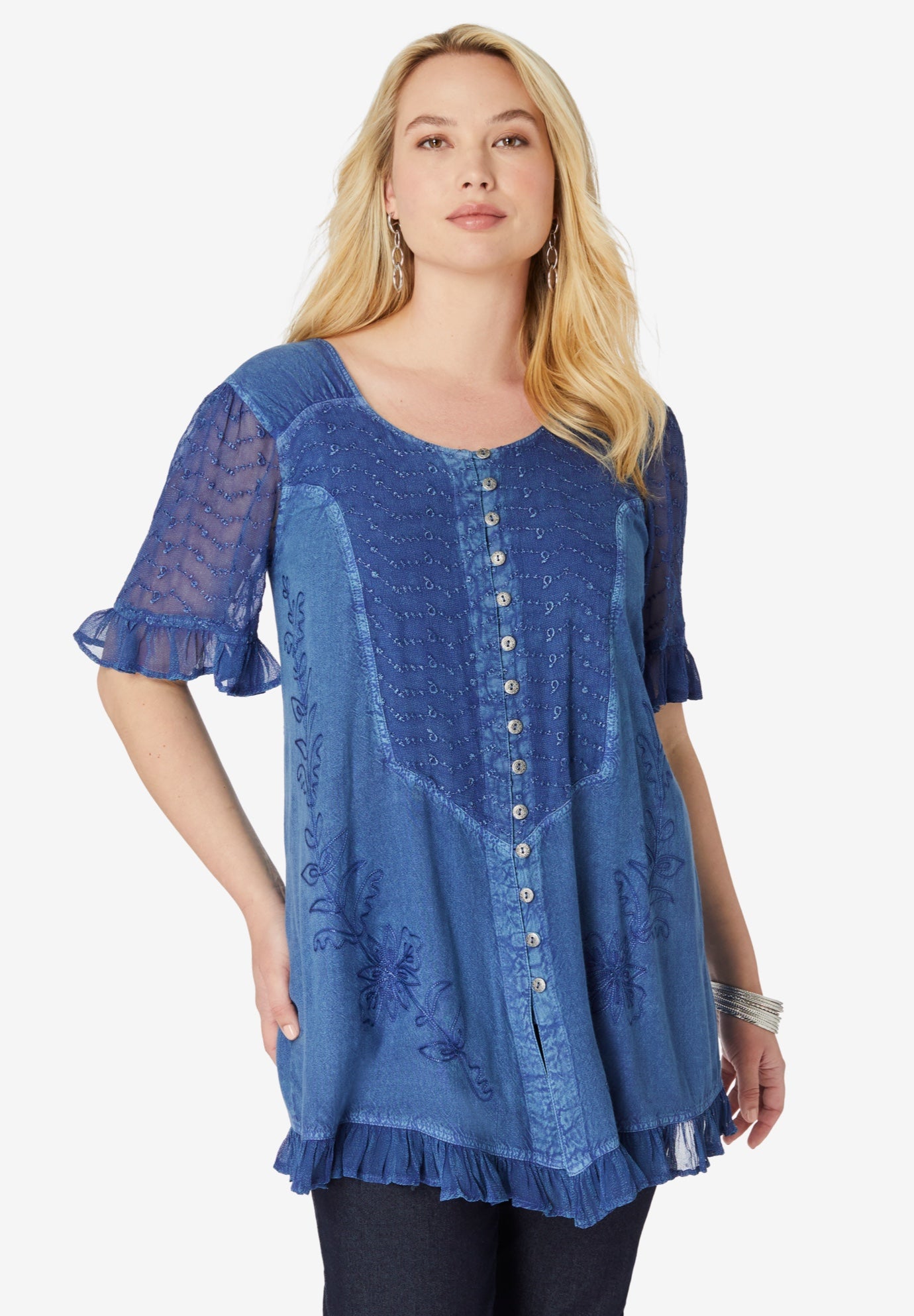 Extended Plus Size Acid Wash Tunic image number 0