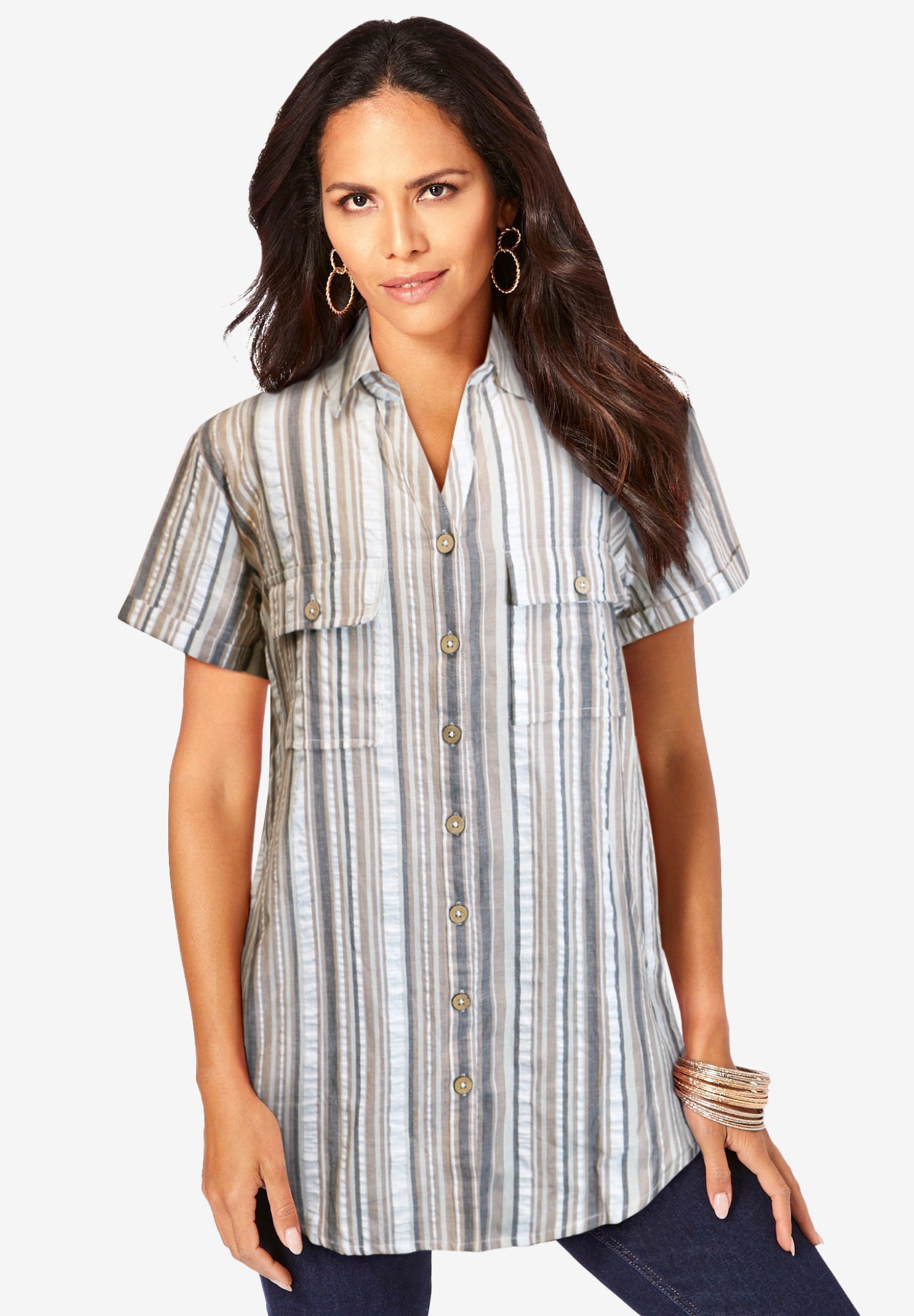 Extended Plus Size Seersucker Shirt image number 0