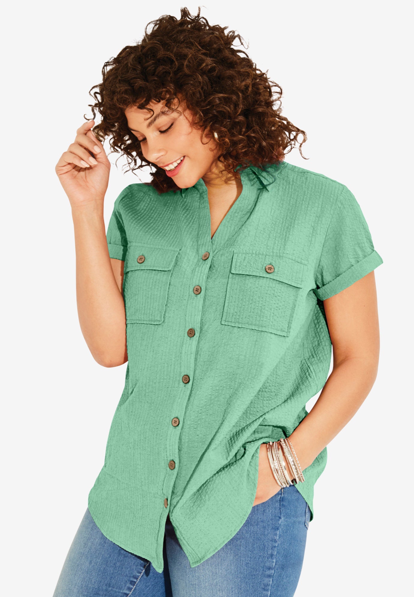 Extended Plus Size Seersucker Shirt image number 0