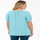 Plus Size Shirred Eyelet Button-Front Blouson Tunic image number null