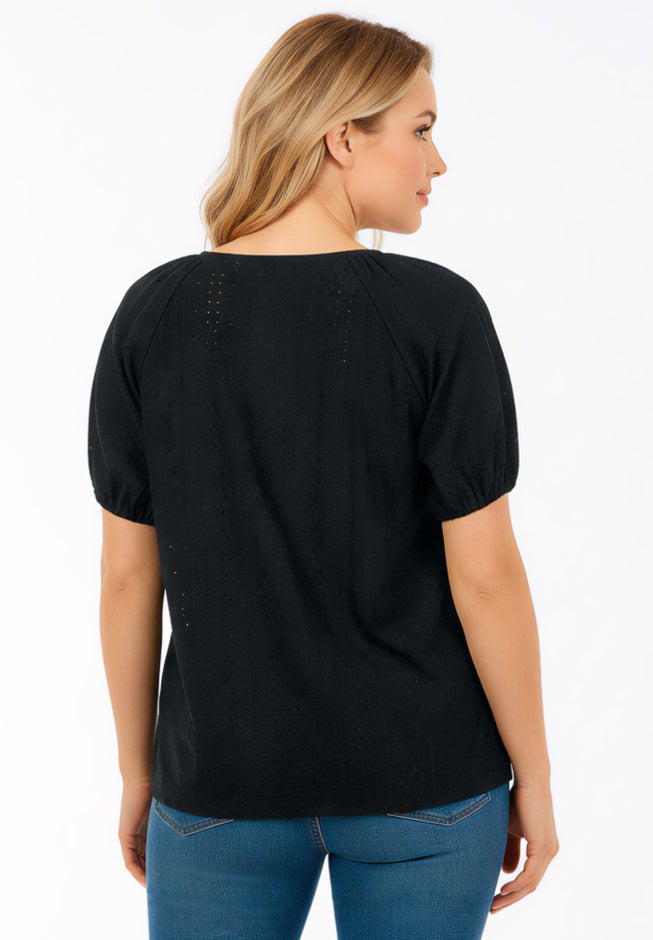 Plus Size Shirred Eyelet Button-Front Blouson Tunic image number 1