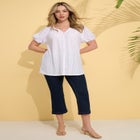 Plus Size Shirred Eyelet Button-Front Blouson Tunic image number null