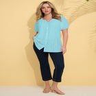 Plus Size Shirred Eyelet Button-Front Blouson Tunic image number null