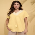 Plus Size Embroidered Notch-Neck Tassel Tunic image number null