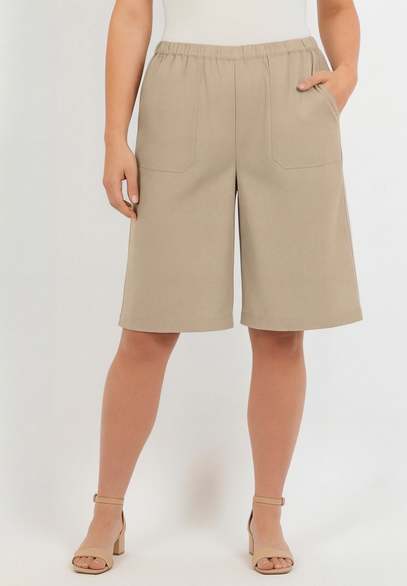 Plus Size Linen-Blend Pull-On Elastic Waist Shorts image number 0