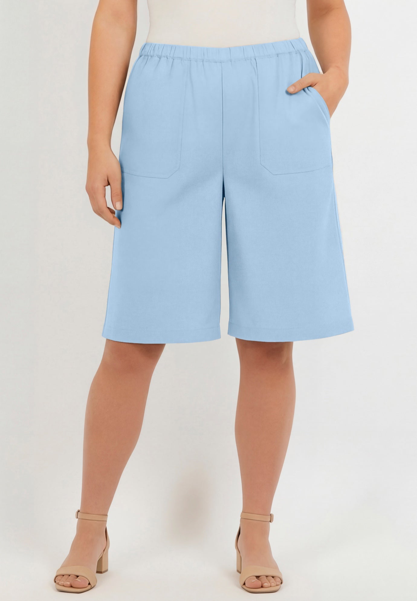Plus Size Linen-Blend Pull-On Elastic Waist Shorts image number 0