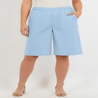 Plus Size Linen-Blend Pull-On Elastic Waist Shorts image number null