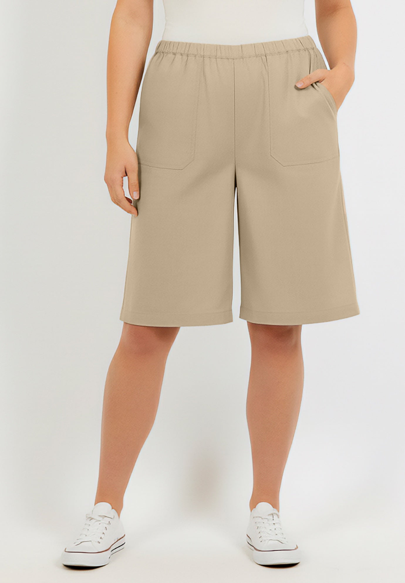 Plus Size Linen-Blend Pull-On Elastic Waist Shorts image number 0