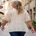 Plus Size Crinkle Rayon Tie-Neck Embroidered Blouse image number null