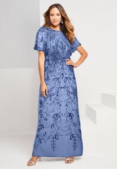 Extended Plus Size Beaded Capelet Maxi Gown &ndash; Glam Evening Dress