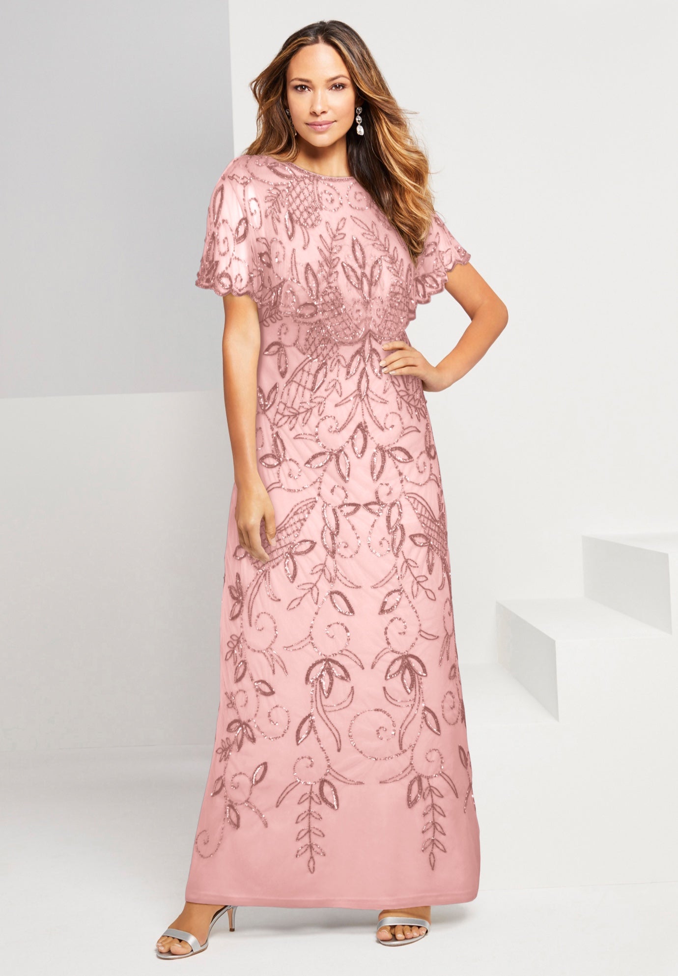 Extended Plus Size Beaded Capelet Maxi Gown &ndash; Glam Evening Dress image number 0