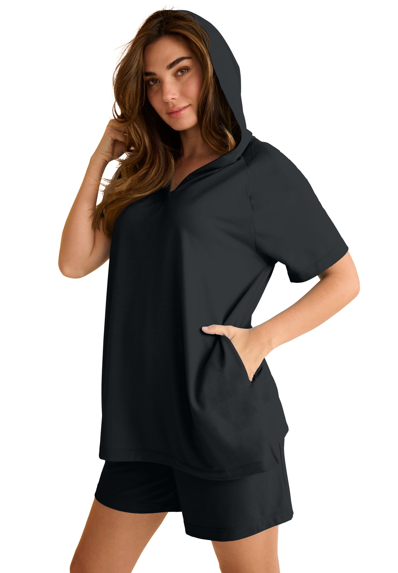 Plus Size Comfort+ Fleece V-Neck Hooded Sweatshirt image number 1