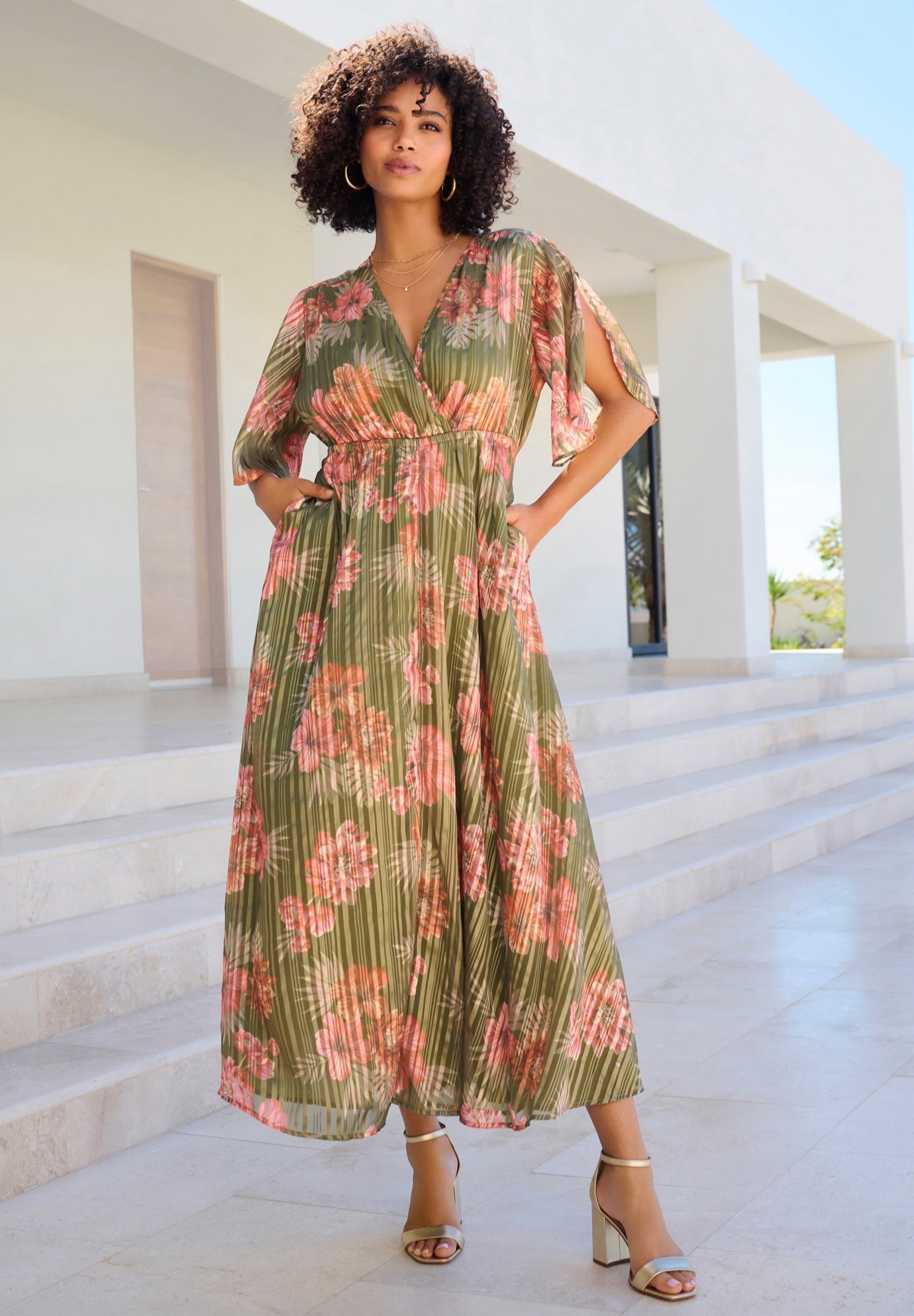 Extended Plus Size Striped Lurex Maxi Dress image number 0