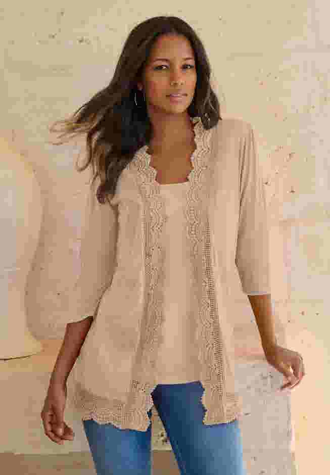 Crochet Trim Pointelle Cardigan image number 4