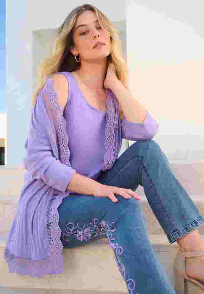 Crochet Trim Pointelle Cardigan image number 5