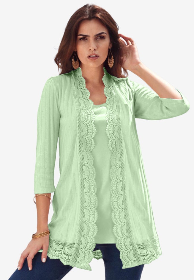 Crochet Trim Pointelle Cardigan image number 0