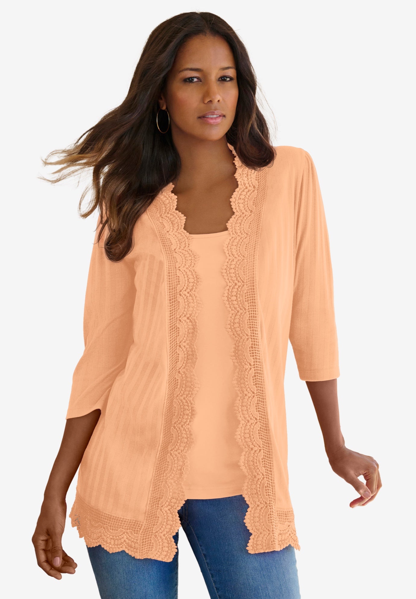 Crochet Trim Pointelle Cardigan image number 0