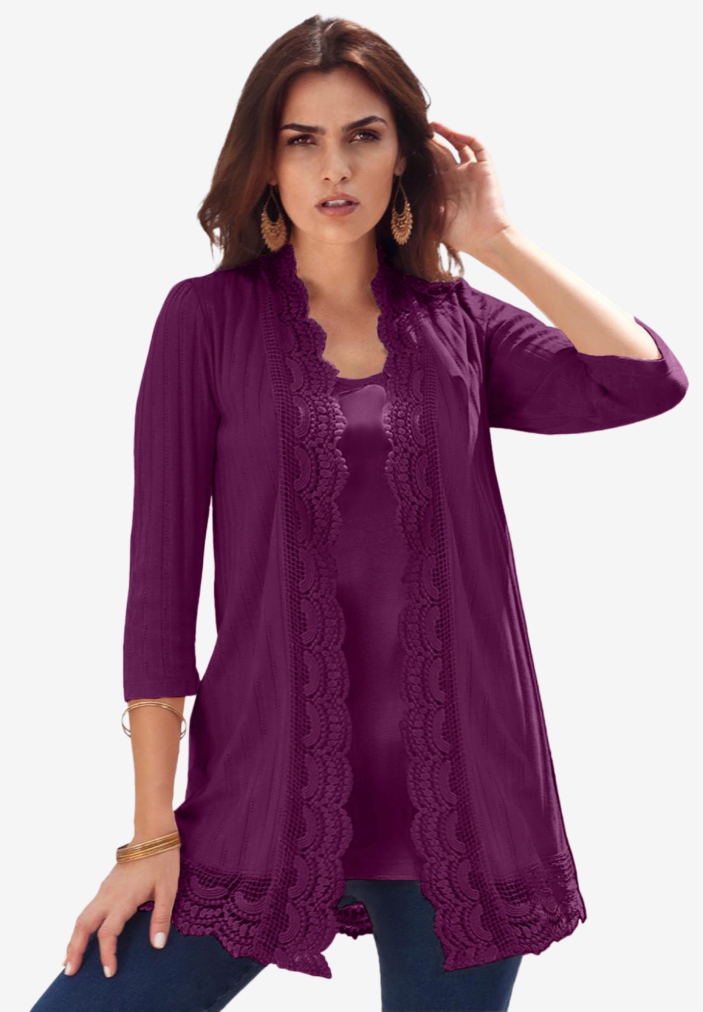 Crochet Trim Pointelle Cardigan image number 0