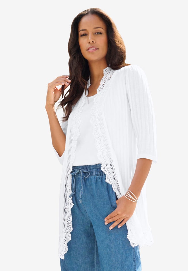 Crochet Trim Pointelle Cardigan image number 0