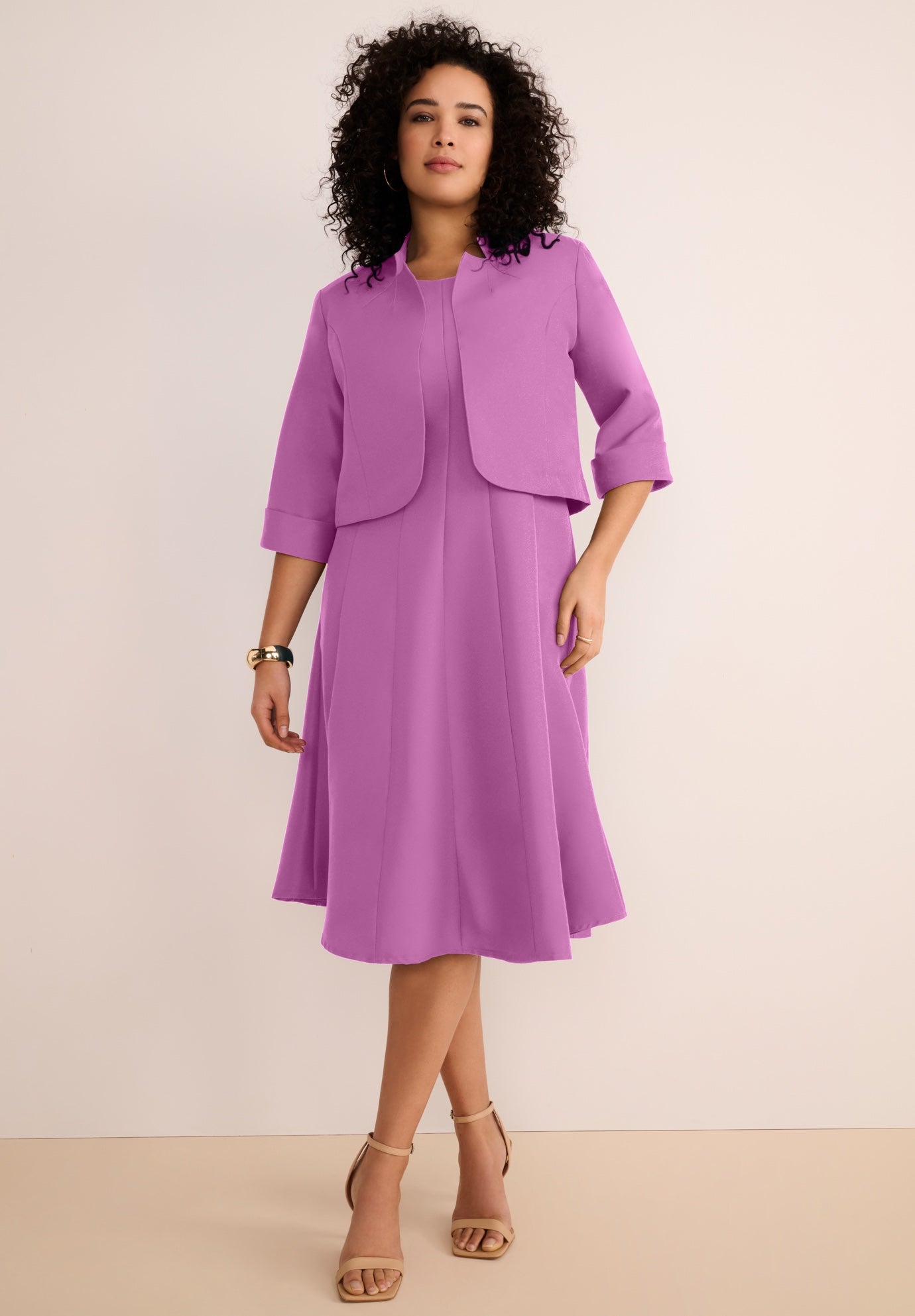 Extended Plus Elbow Sleeve Fit-and-Flare Dress with Bolero Jacket &ndash; 2-Piece Suit image number 0