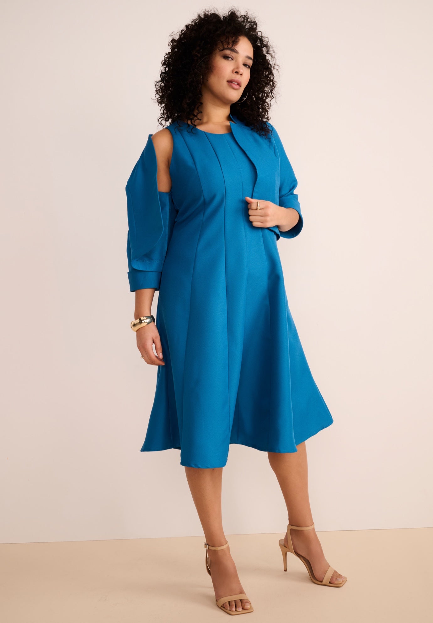 Extended Plus Size Elbow Sleeve Fit-and-Flare Dress with Bolero Jacket &ndash; 2-Piece Suit image number 0