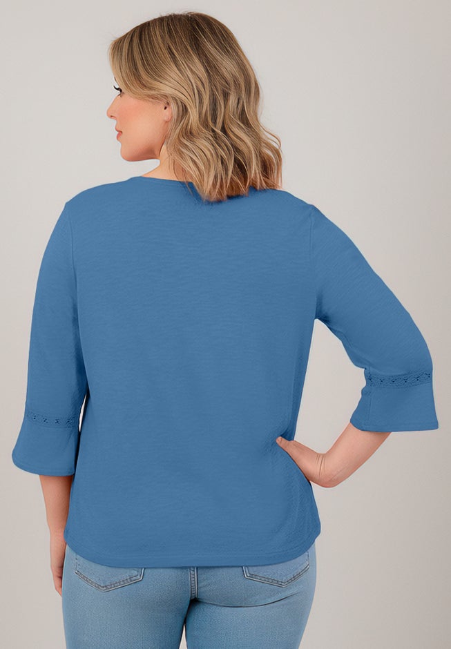 Crochet Trim Ruffle Sleeve Top image number 1