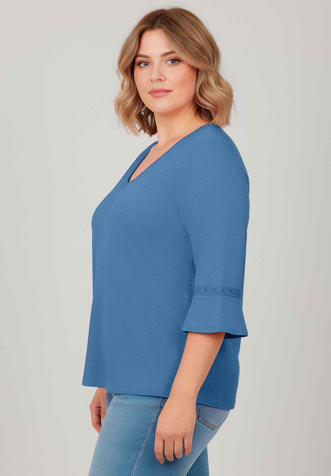 Crochet Trim Ruffle Sleeve Top image number 2