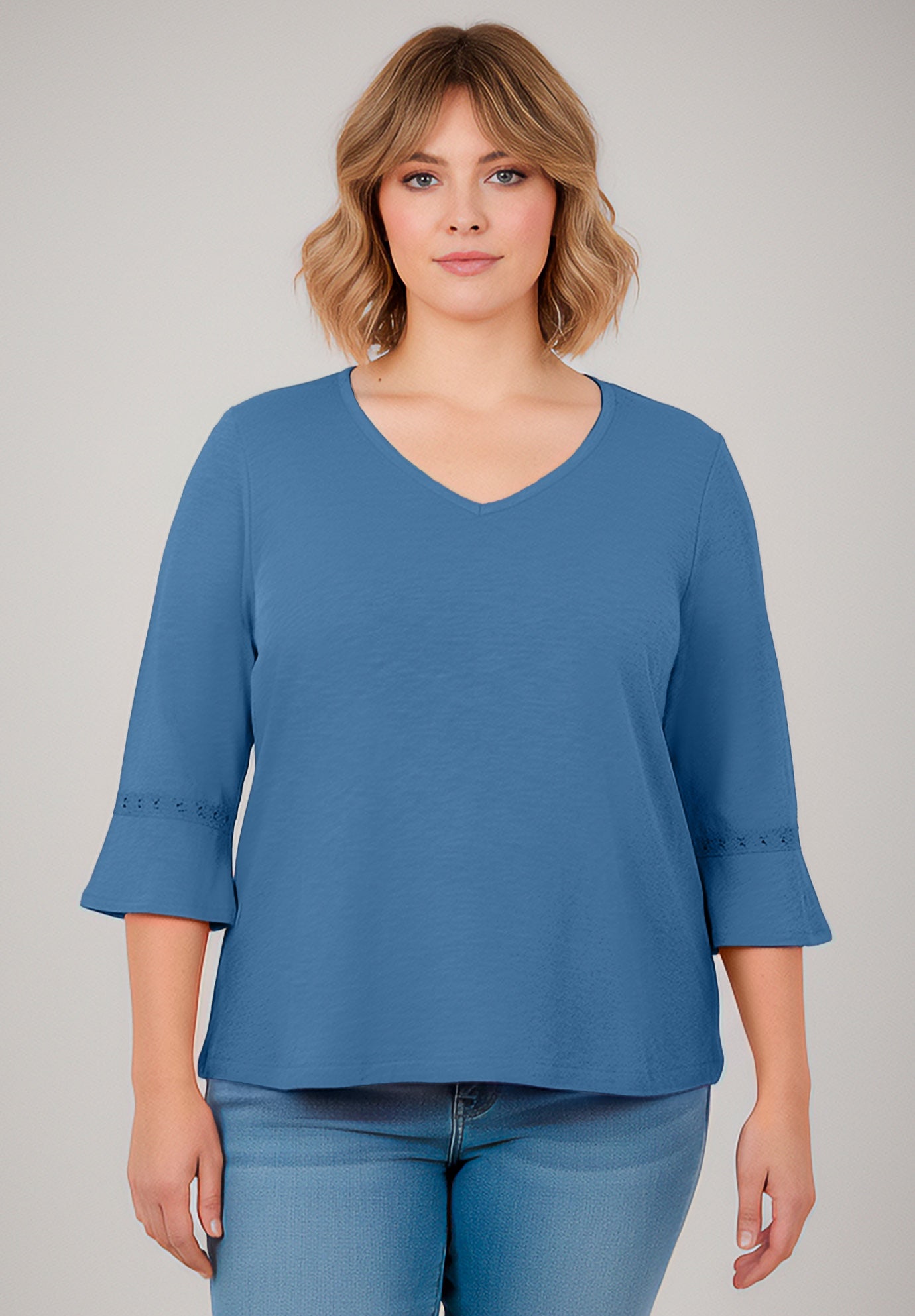 Crochet Trim Ruffle Sleeve Top image number 0