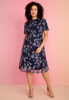 Plus Size Embroidered Mesh Short Sleeve Dress