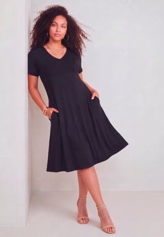 Plus Size Stretch Knit Pocket Swing Dress