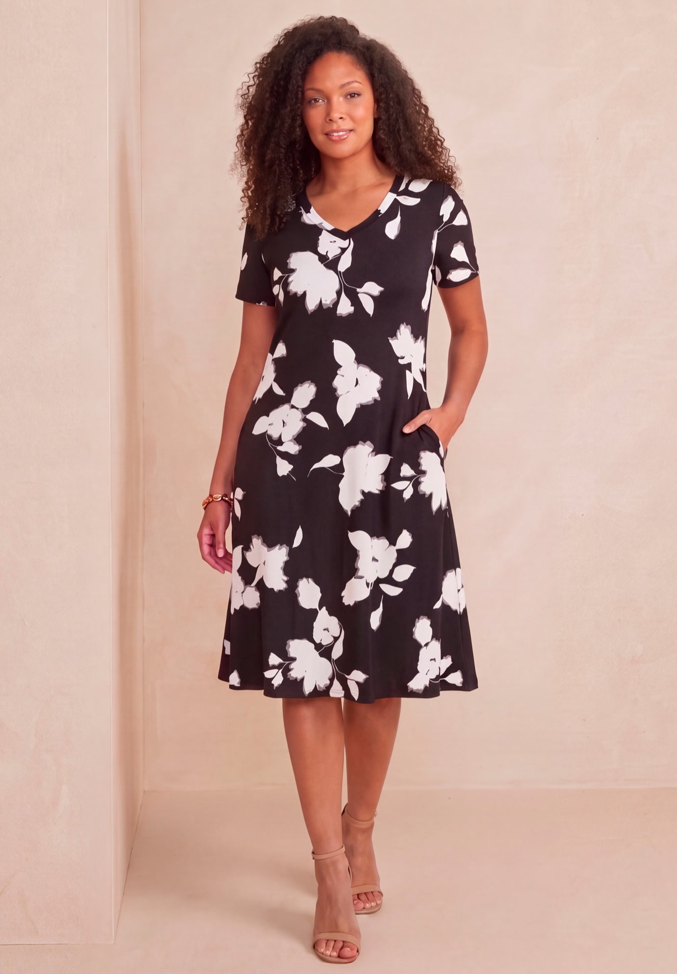 Plus Size Stretch Knit Pocket Swing Dress image number 0